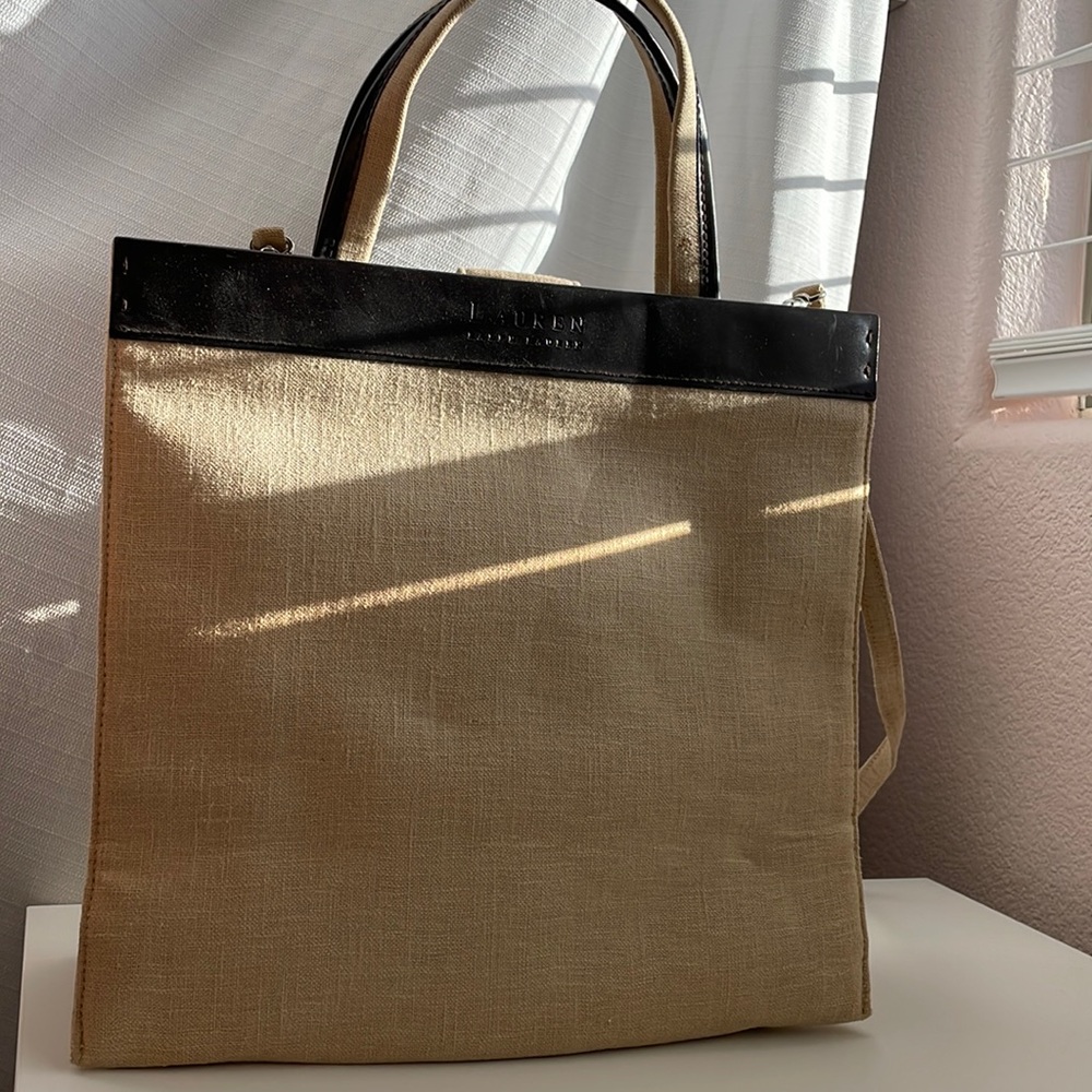 Lauren Ralph Lauren Linen/canvas Beige Crossbody/Shoulder bag